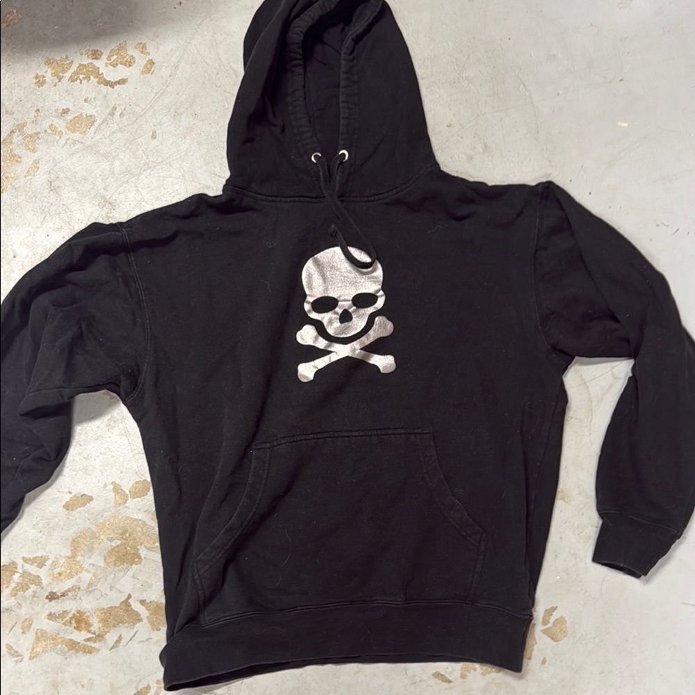 SoulCycle Black Skull Hoodie - Sweatshirt with Skull Logo in Silver - LARGE